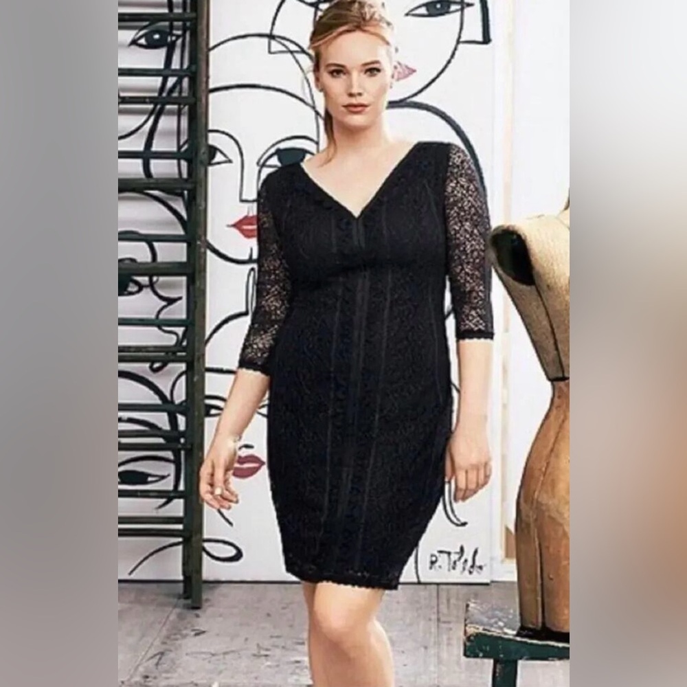 Isabel Toledo Lane Bryan Black Lace Long Sleeve Dress Gorgeous New Size 14